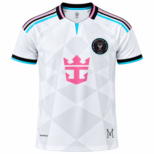White Football Jersey | Short Sleeve Sports Jersey | Pink & Aqua Geometric Design