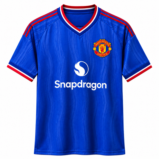 Men’s Blue Football Jersey | Short Sleeve Sports T-Shirt | Red & White Trim