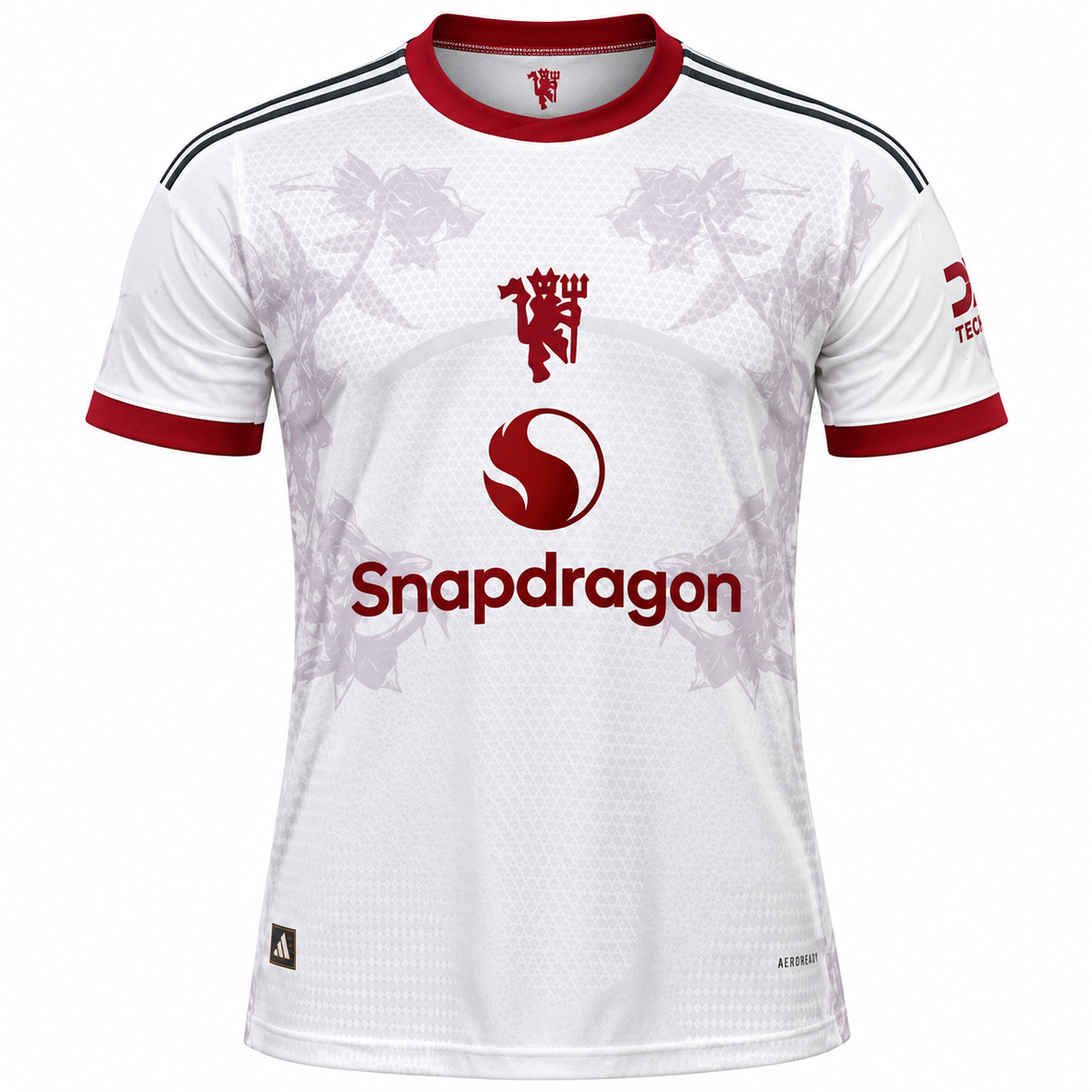 White Football Jersey for Men | Short Sleeve Sports T-Shirt with Floral Print & Maroon Accents