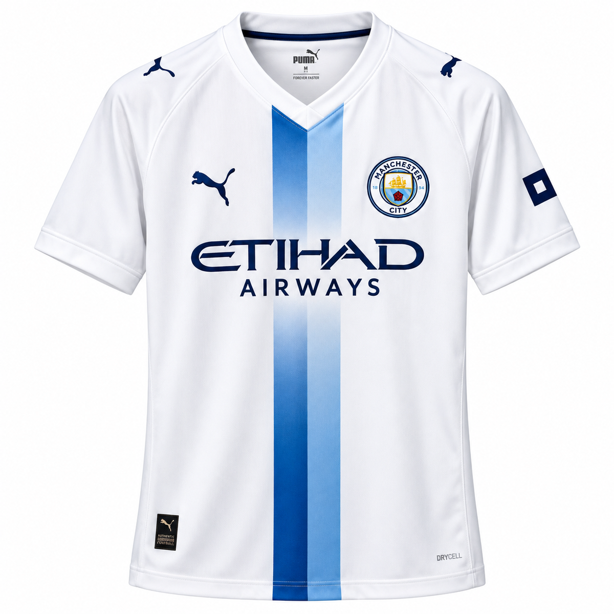 Men's White Football Jersey – Premium Soccer Sports Jersey with Blue Stripe