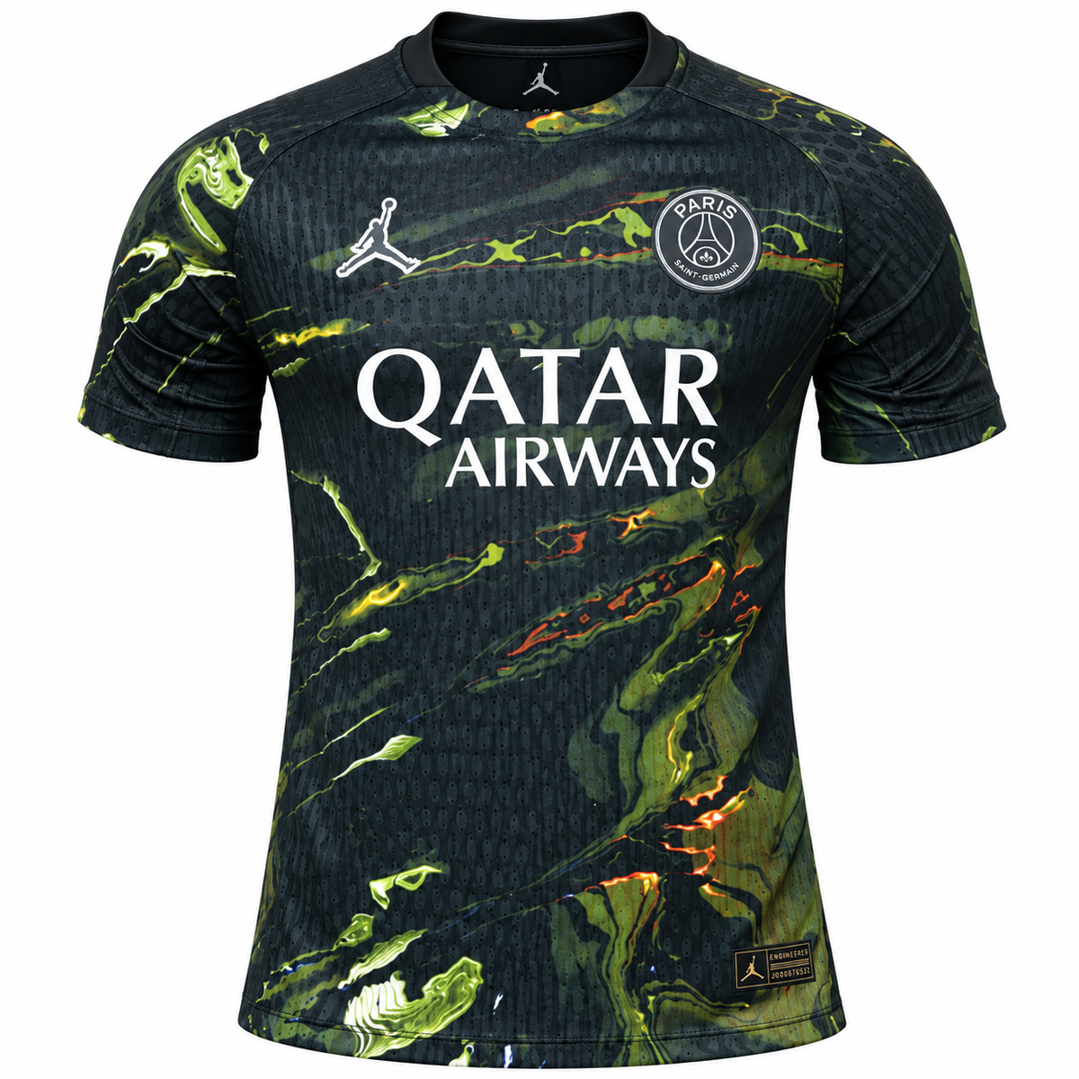 Men's Black Football Jersey | Green & Yellow Abstract Print Sports T-Shirt