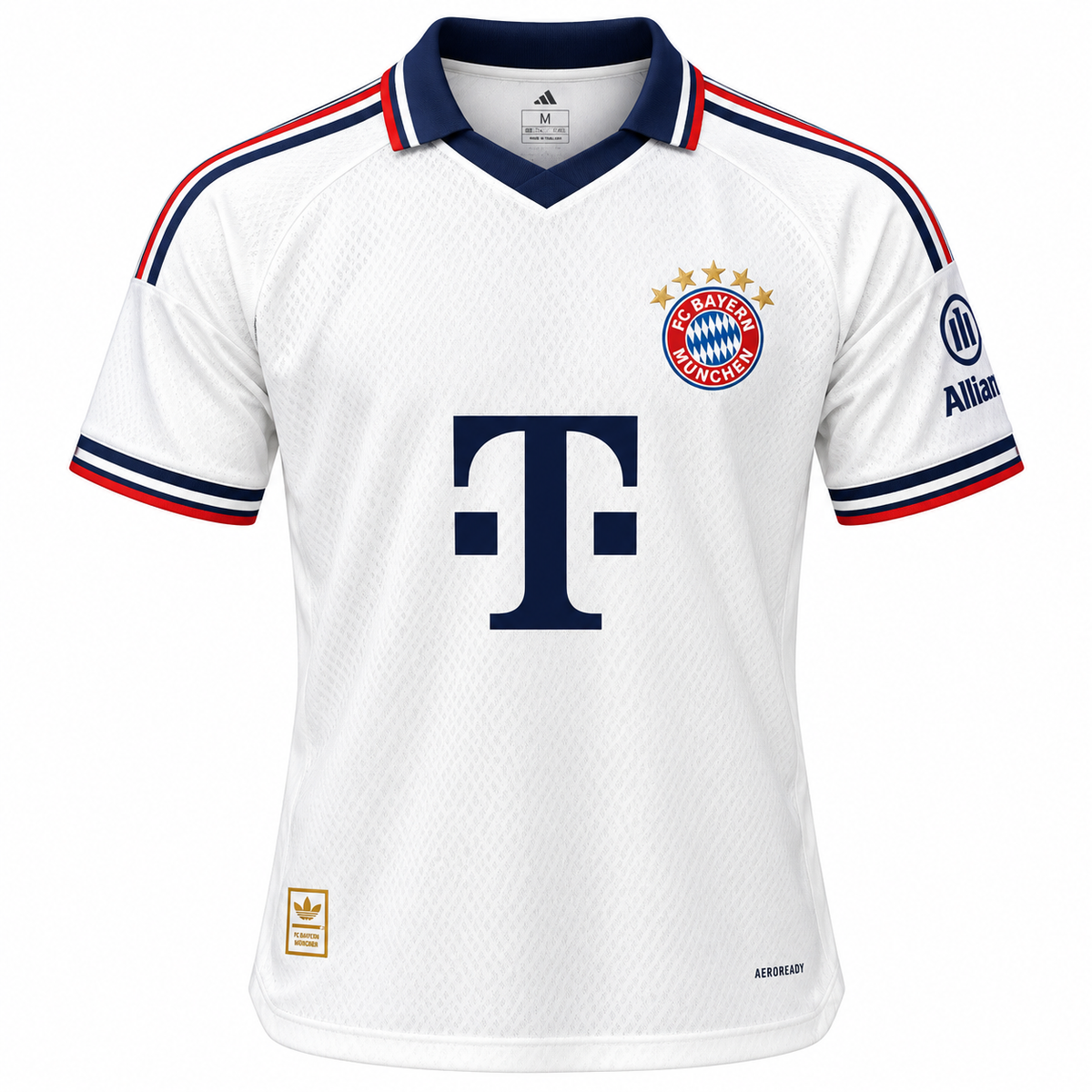 FC Bayern Inspired White Football Jersey for Men | Premium Sports T-Shirt | Red Blue Detailing