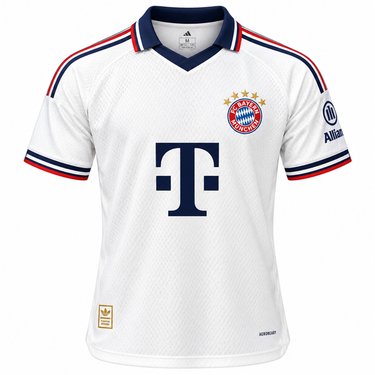 FC Bayern Inspired White Football Jersey for Men | Premium Sports T-Shirt | Red Blue Detailing