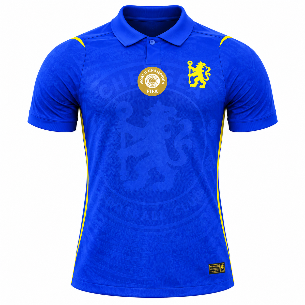 Men's Blue Football Jersey – Royal Blue Sports Polo Shirt with Yellow Accents