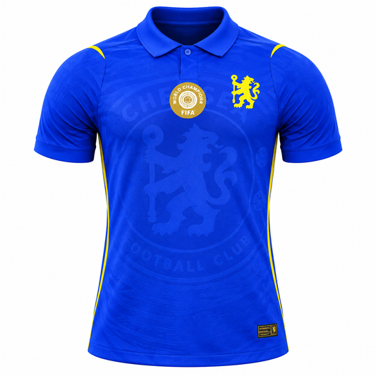 Men's Blue Football Jersey – Royal Blue Sports Polo Shirt with Yellow Accents