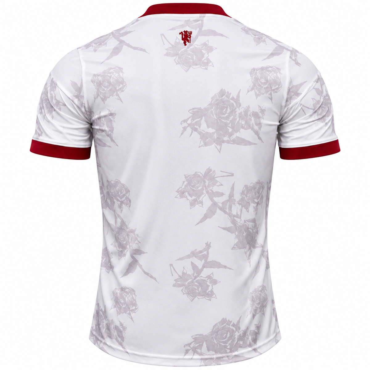 White Football Jersey for Men | Short Sleeve Sports T-Shirt with Floral Print & Maroon Accents